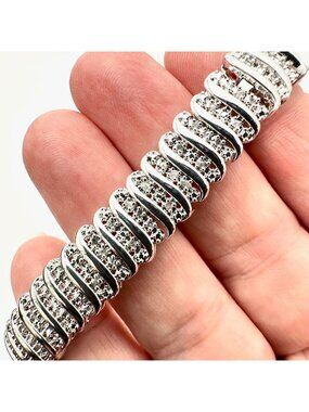 JTV Wide Diamond Sterling Silver Tennis Bracelet 7.5 Inch New